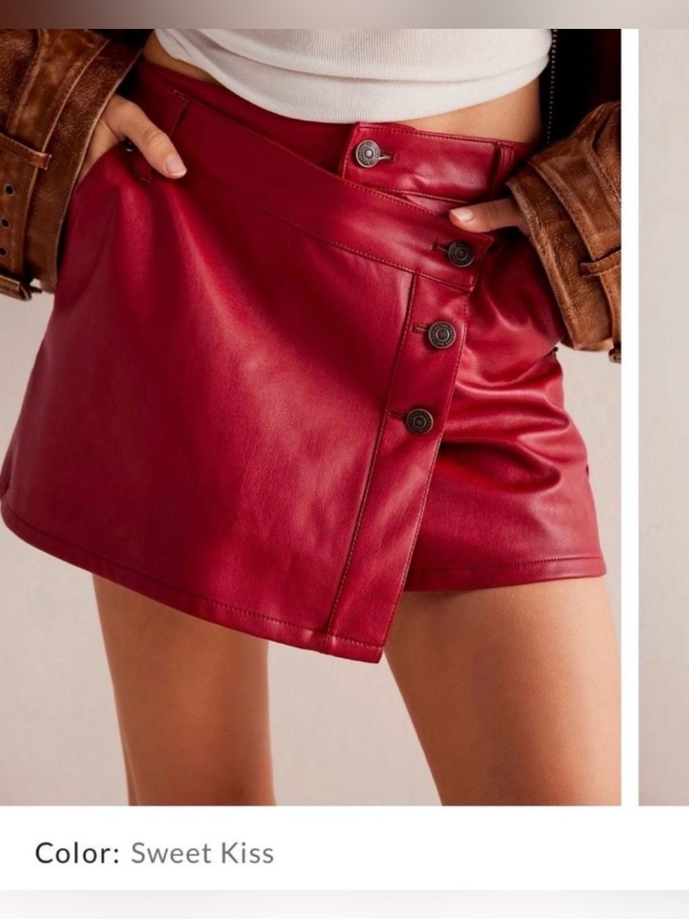New NWOT Free People Wynne Vegan Leather Skirt Sweet Kiss Red Burgundy size 24